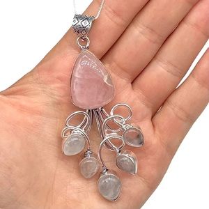 Rose Quartz Pendant Sterling Silver 925 Jewelry Gift For Her Light Pink